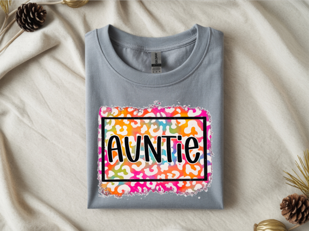 Auntie Colorful Leopard Print Graphic T-Shirt
