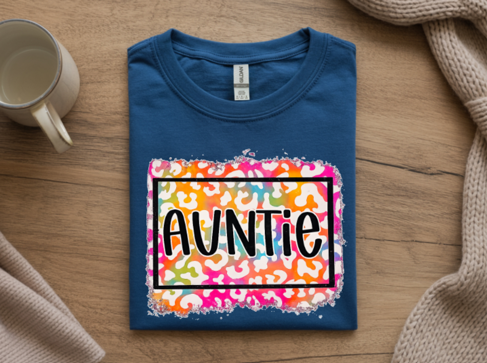 Auntie Colorful Leopard Print Graphic T-Shirt