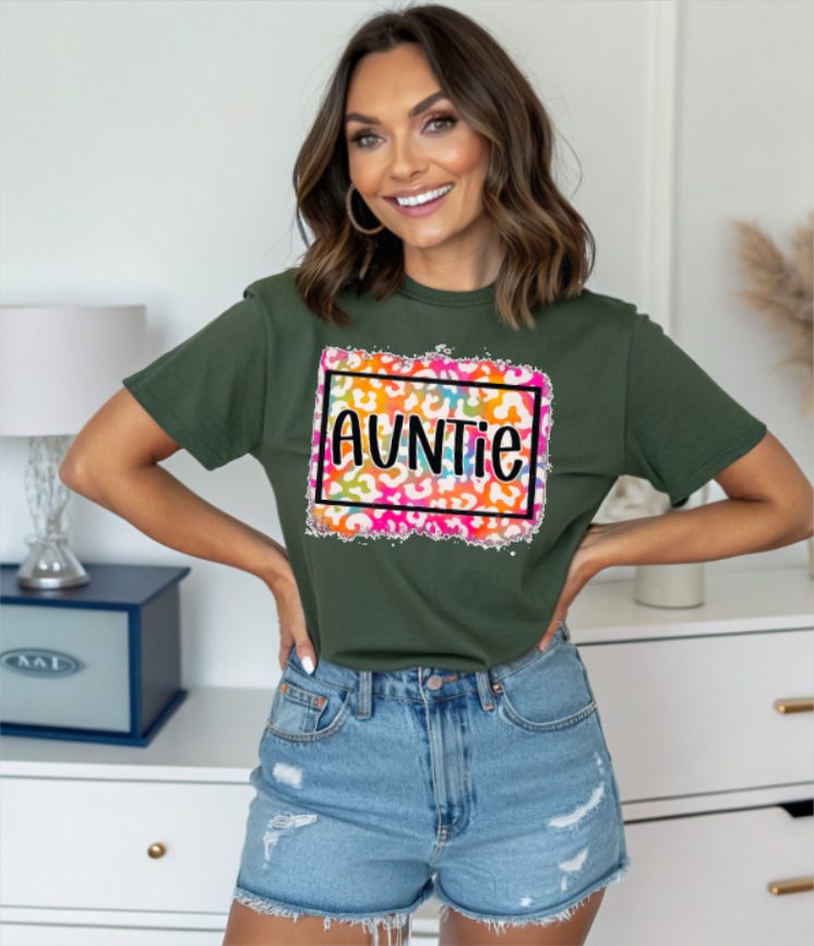 Auntie Colorful Leopard Print Graphic T-Shirt