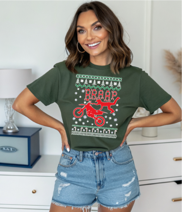 Braap Christmas Dirt Bike Graphic T-Shirt