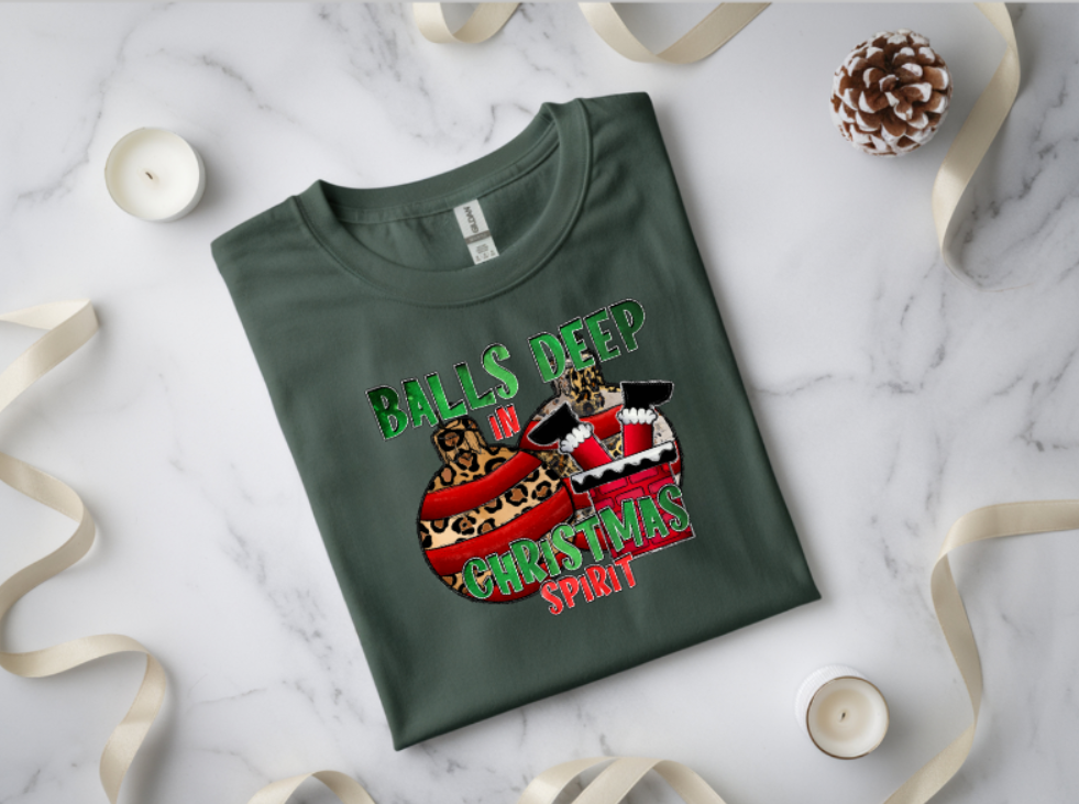 Balls Deep in the Christmas Spirit Graphic T-Shirt