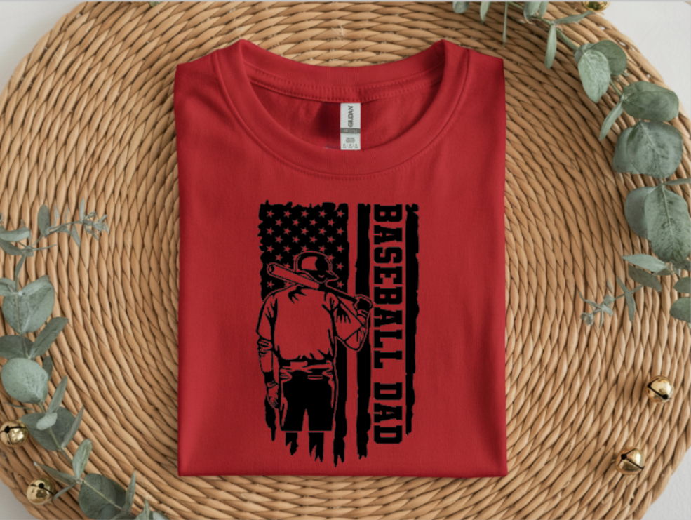 Baseball Dad American Flag Graphic T-Shirt