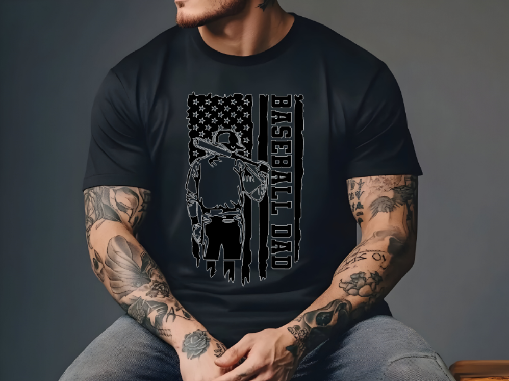 Baseball Dad American Flag Graphic T-Shirt
