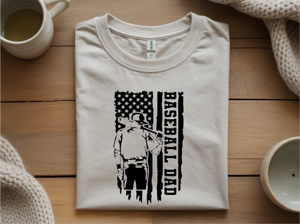 Baseball Dad American Flag Graphic T-Shirt