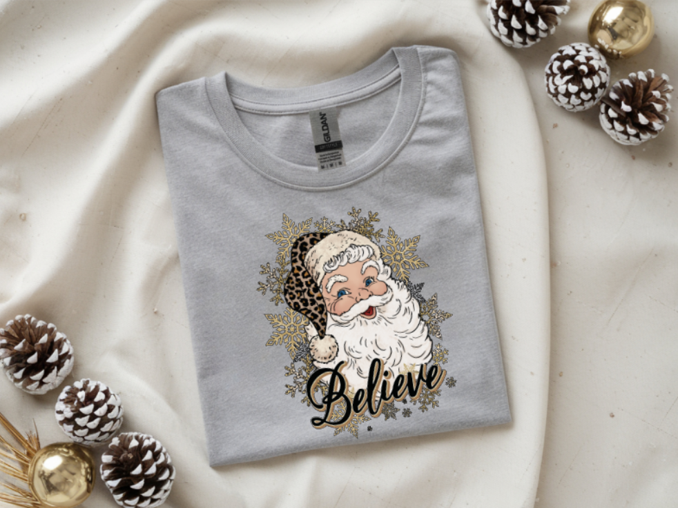 Believe Santa Christmas Graphic T-Shirt