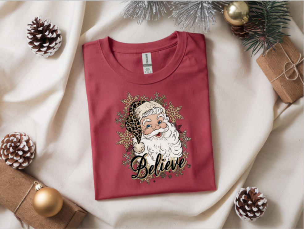 Believe Santa Christmas Graphic T-Shirt