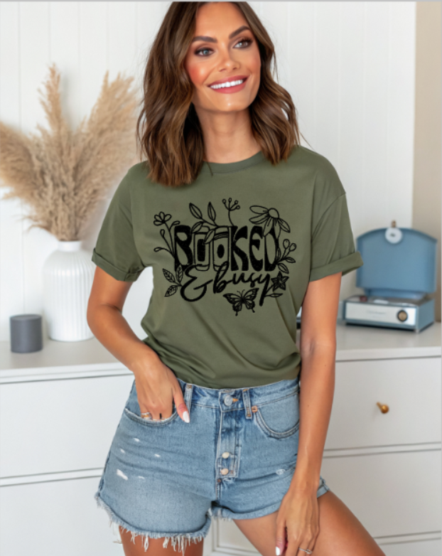 Booked and Busy Book Lover Graphic T-Shirt