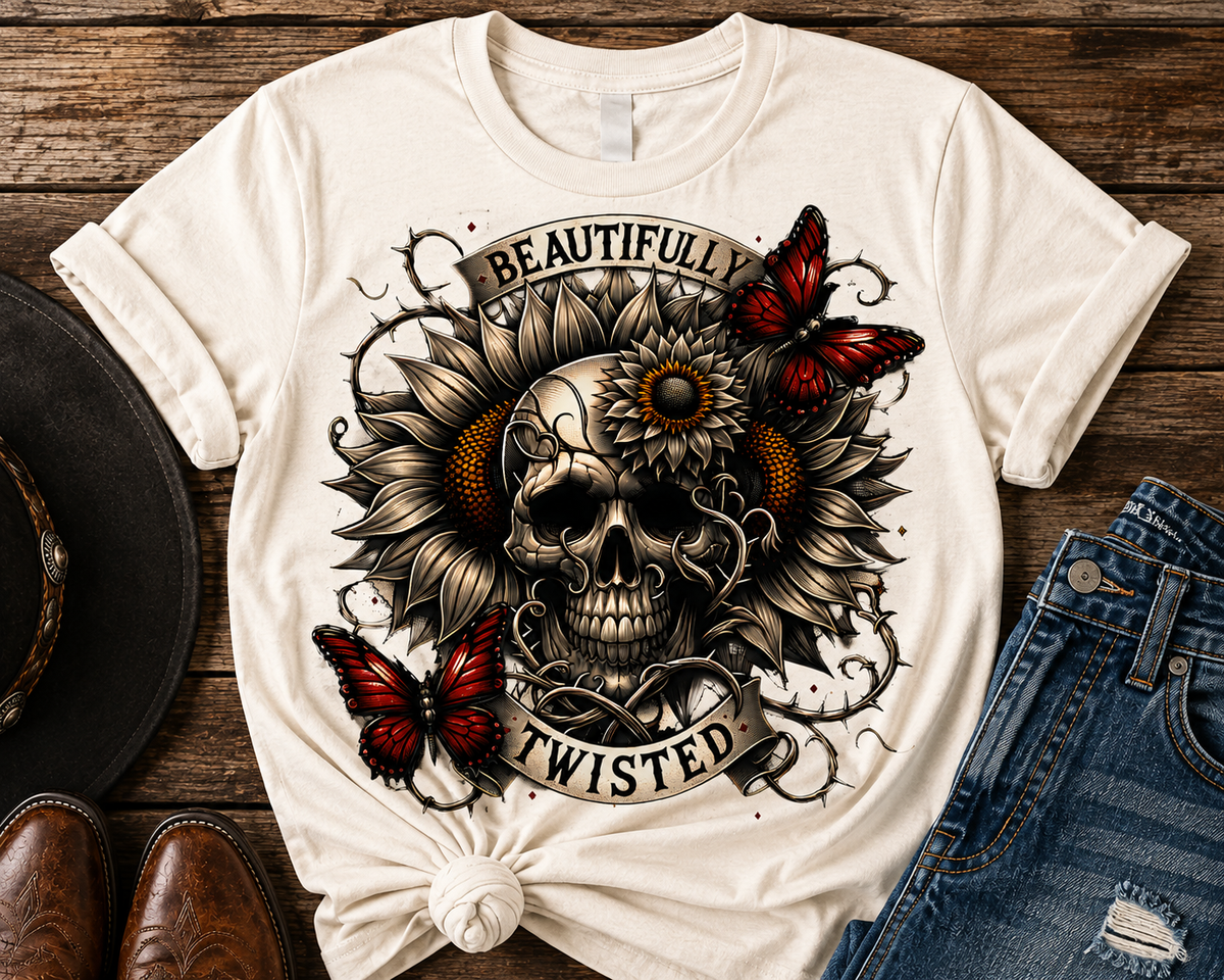 Beautifully Twisted Skull & Sunflower Shirt