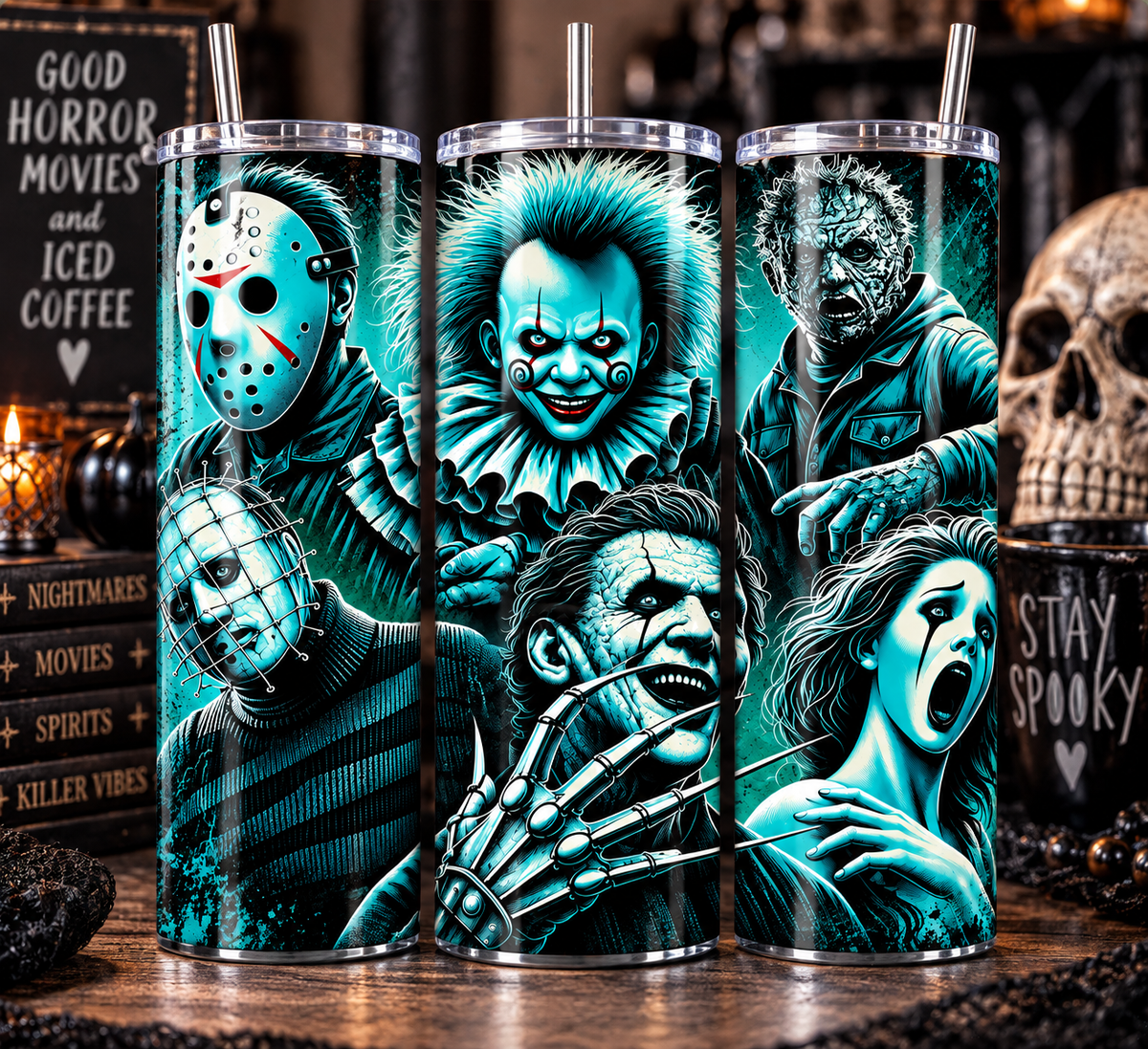 Horror Movie 20oz Skinny Tumbler – Slasher Horror Cup