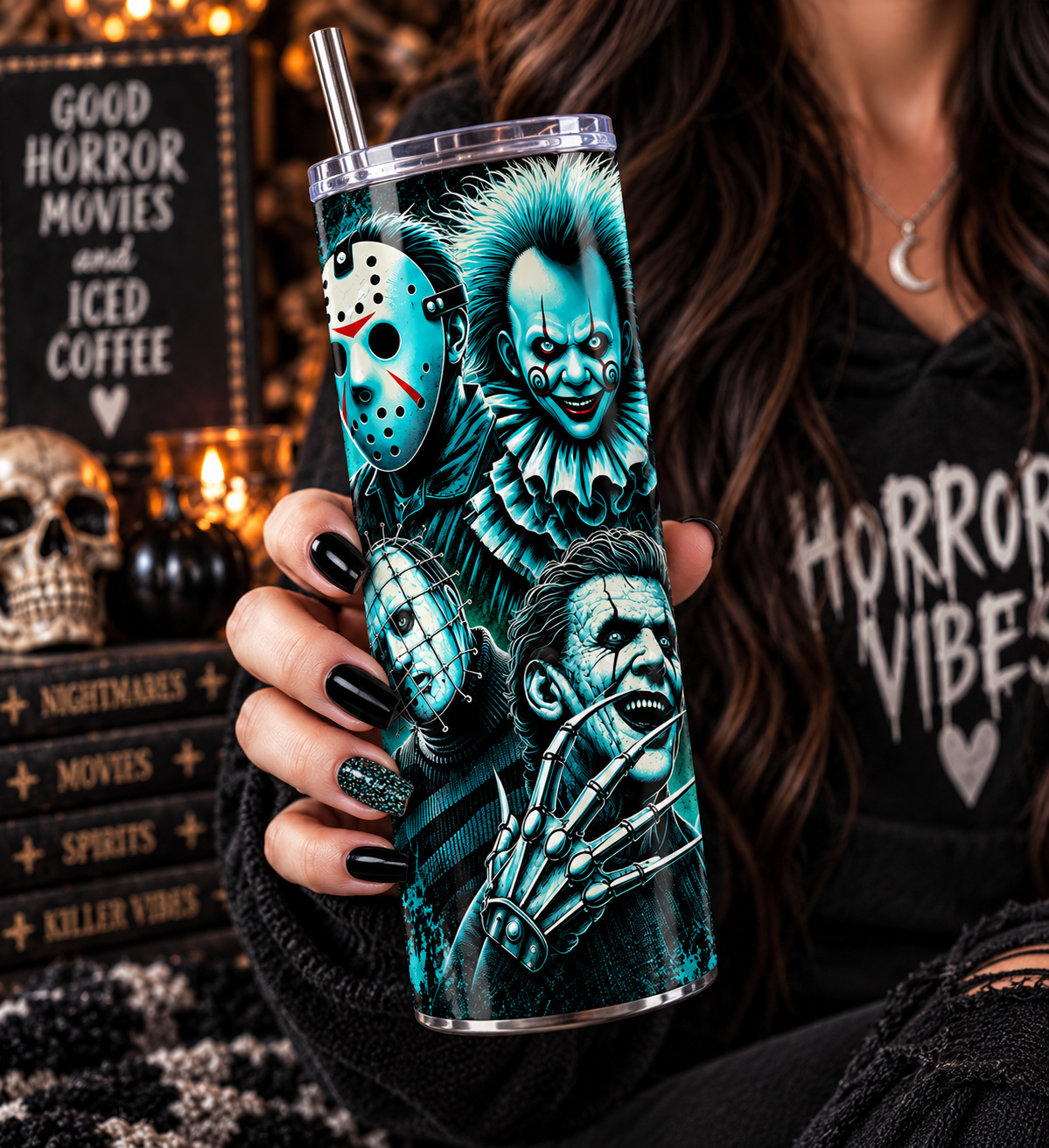 Horror Movie 20oz Skinny Tumbler – Slasher Horror Cup