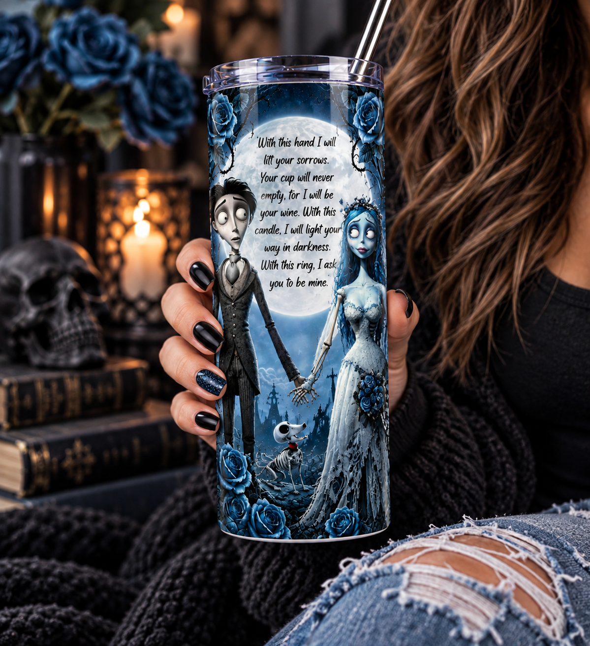 Gothic Bride & Groom 20oz Skinny Tumbler