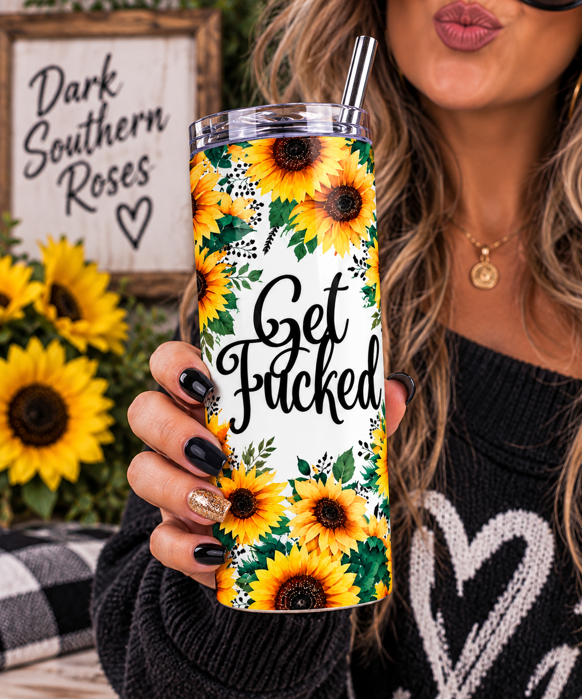 Get Fucked Sunflower 20oz Skinny Tumbler