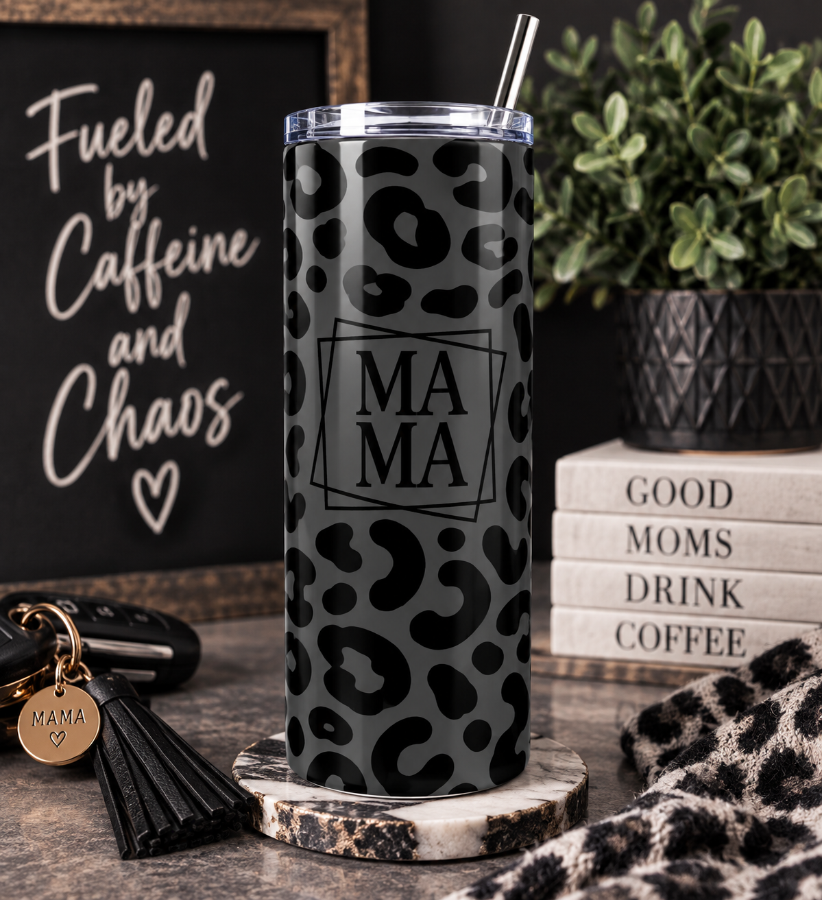 Black Leopard 20oz Skinny Tumbler