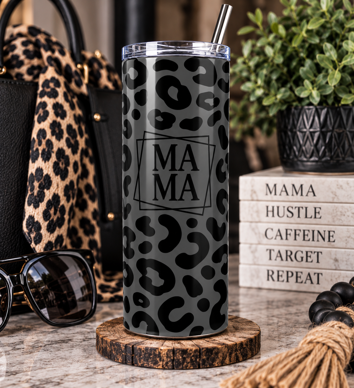 Black Leopard 20oz Skinny Tumbler