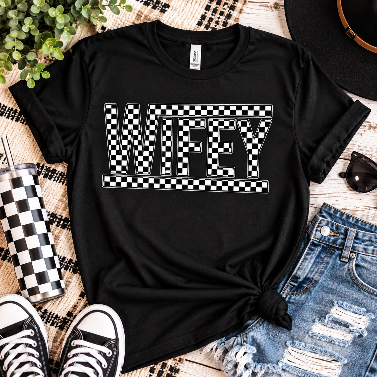 Checkered Wifey T-Shirt