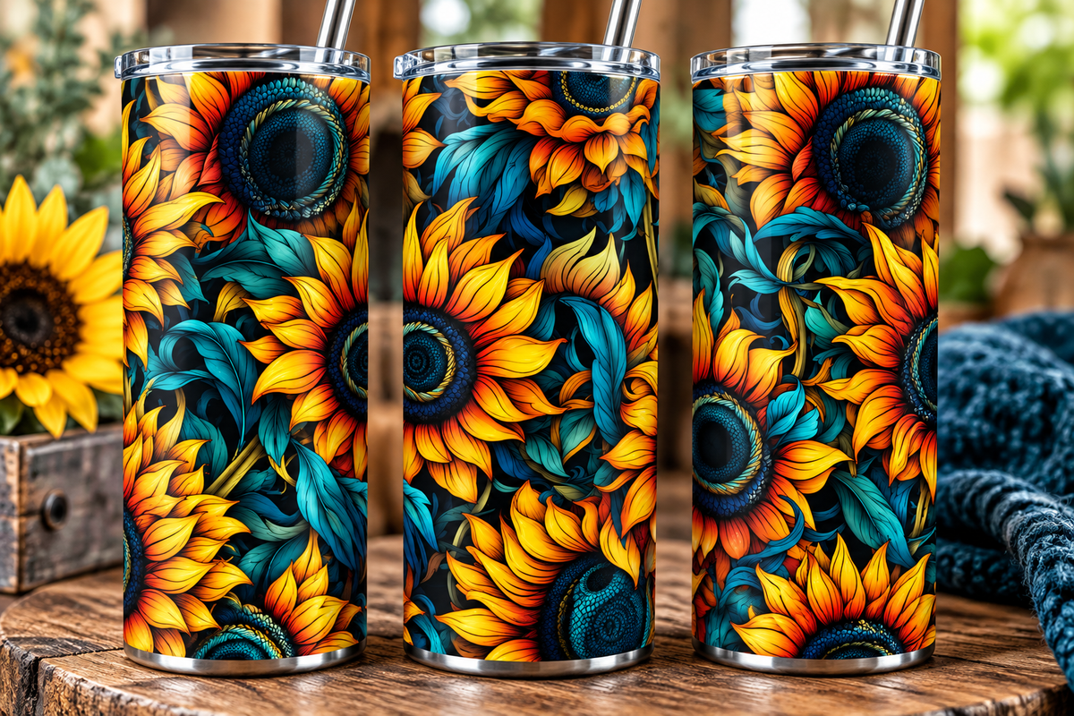 Dark Sunflower Floral 20oz Tumbler