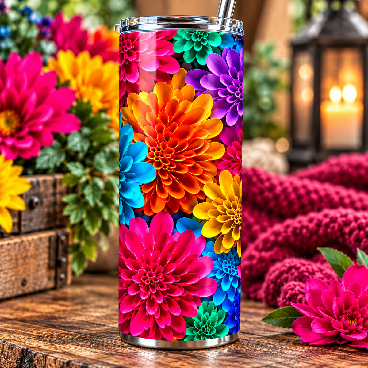 Bright Rainbow Floral 20oz Tumbler