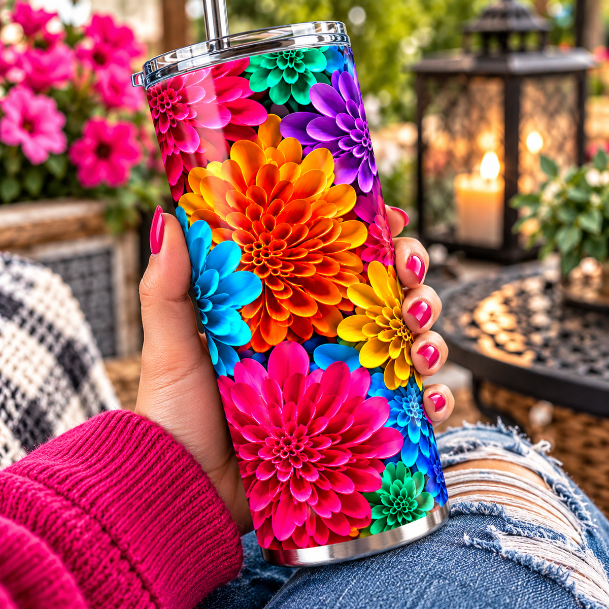 Bright Rainbow Floral 20oz Tumbler