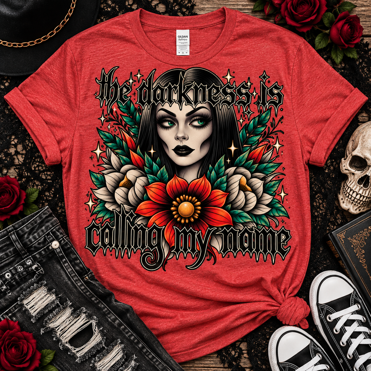 The Darkness Is Calling My Name | Gothic Floral Graphic Tee