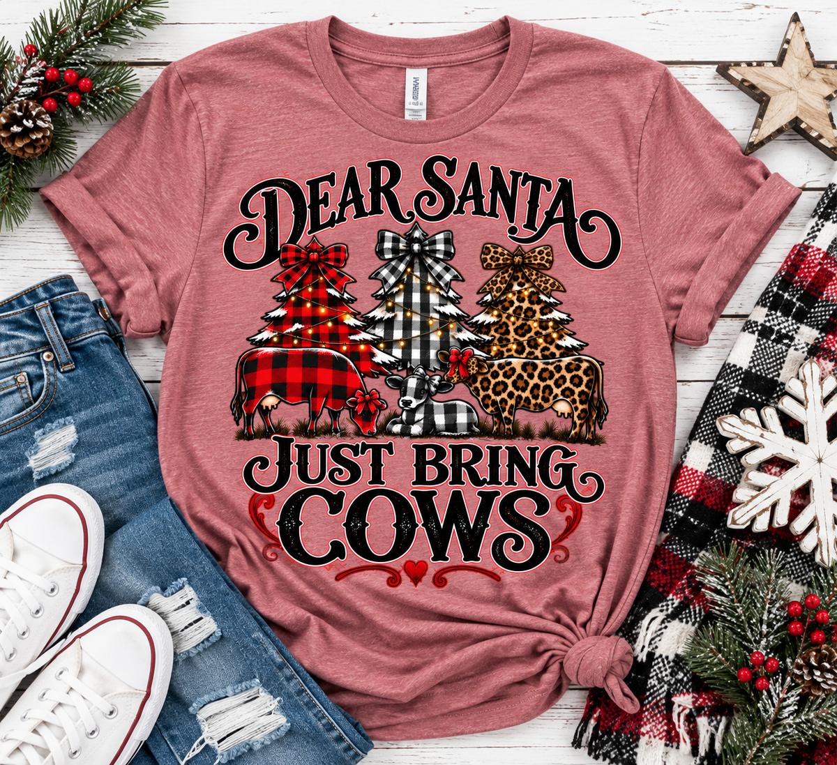 Dear Santa Just Bring Cows Christmas Graphic Tee
