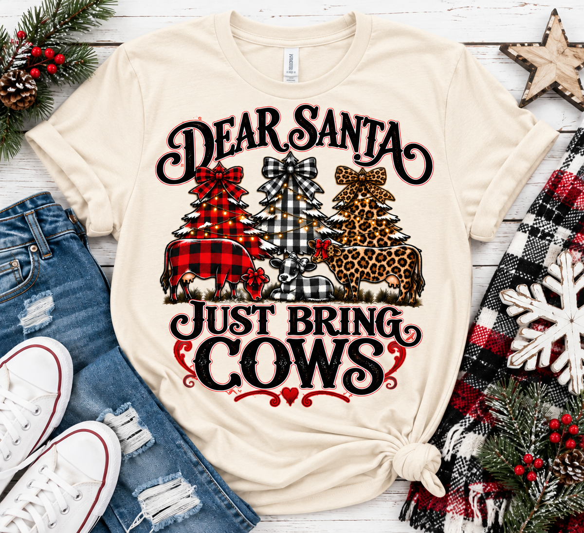 Dear Santa Just Bring Cows Christmas Graphic Tee