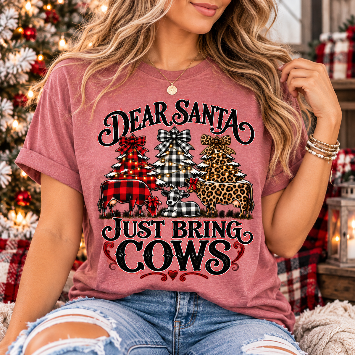 Dear Santa Just Bring Cows Christmas Graphic Tee