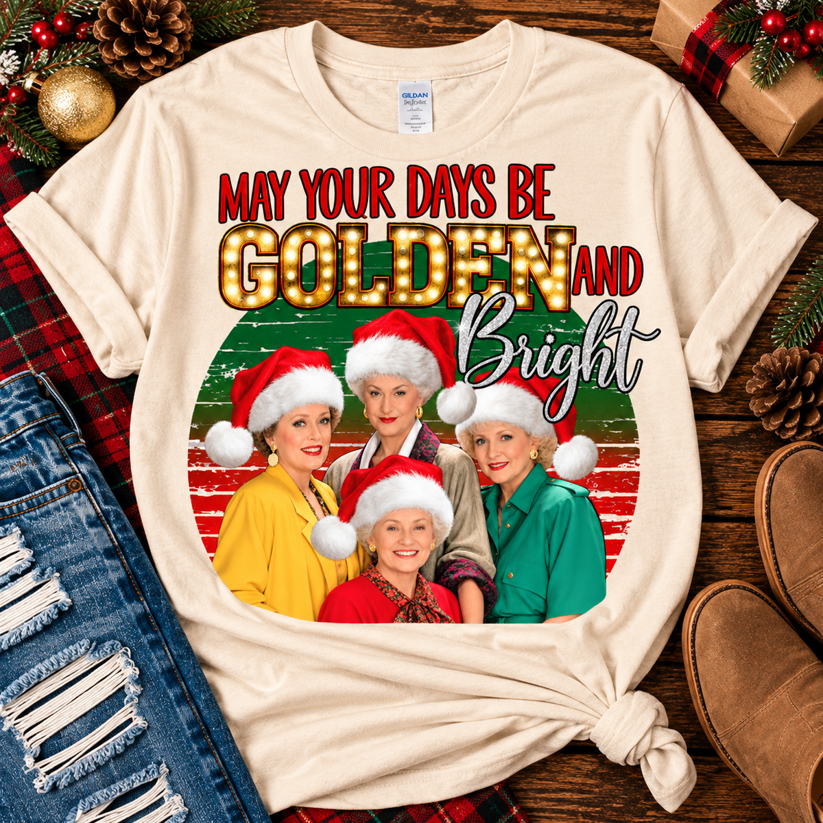 May Your Days Be Golden and Bright | Retro Christmas Graphic Tee