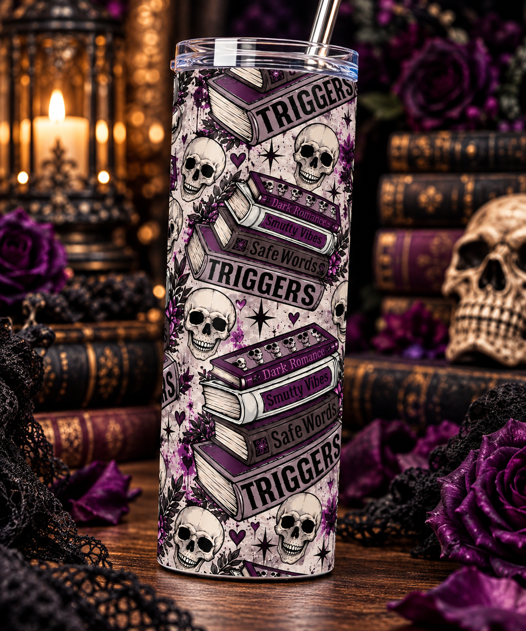 Dark Romance Triggers & Skulls Tumbler | 20 oz Bookish Cup