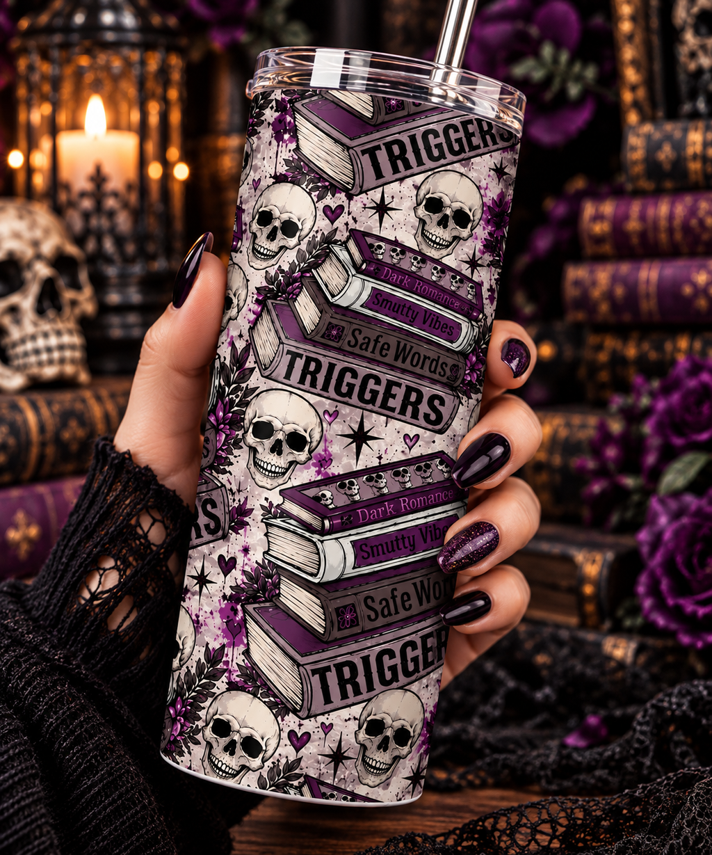 Dark Romance Triggers & Skulls Tumbler | 20 oz Bookish Cup