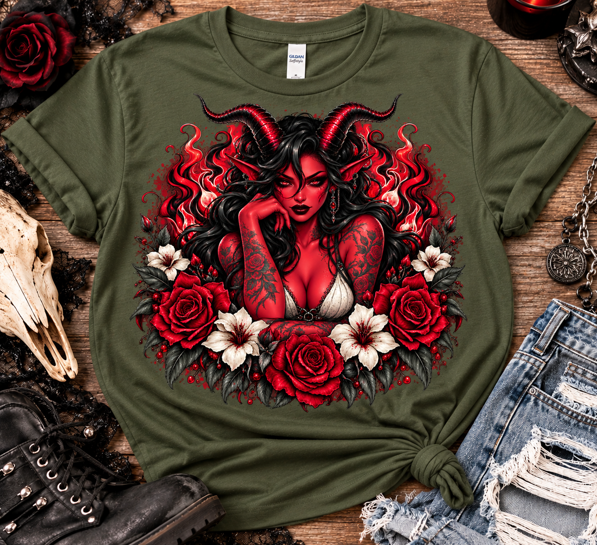 Crimson Demon Girl Gothic Graphic Tee