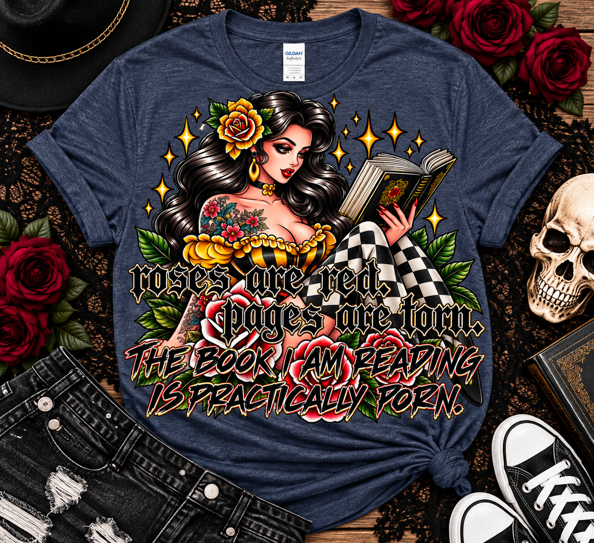 Roses Are Red, Pages Are Torn | Spicy Book Lover Graphic Tee