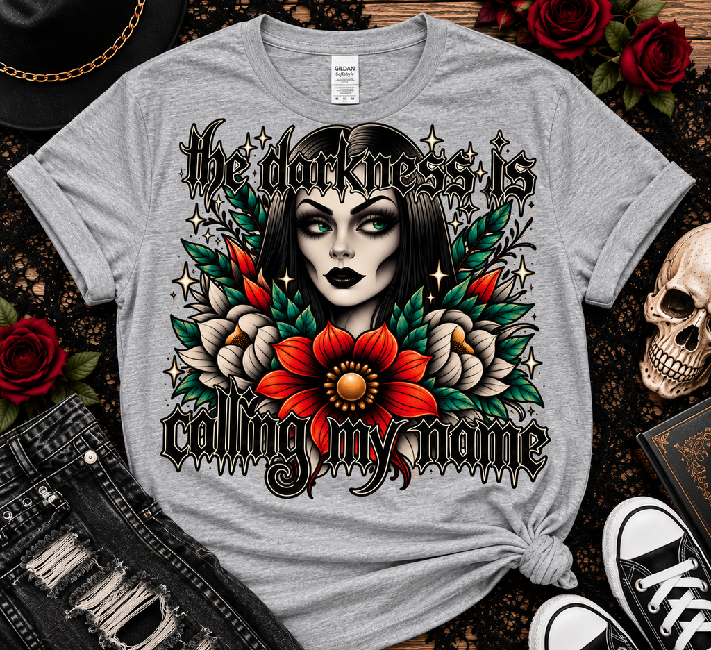 The Darkness Is Calling My Name | Gothic Floral Graphic Tee