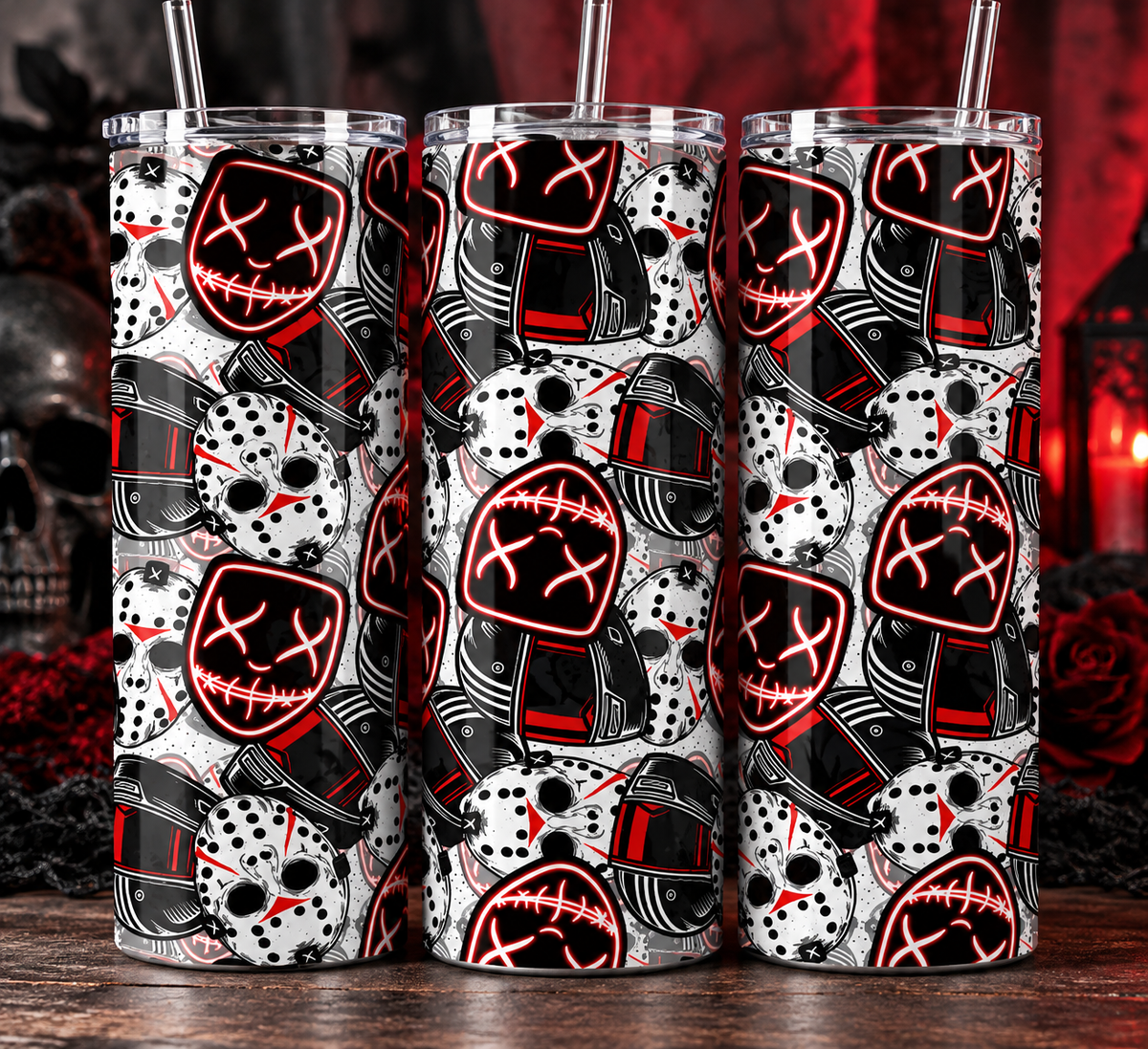 Masked Men Horror Tumbler | 20 oz Skinny Halloween Cup