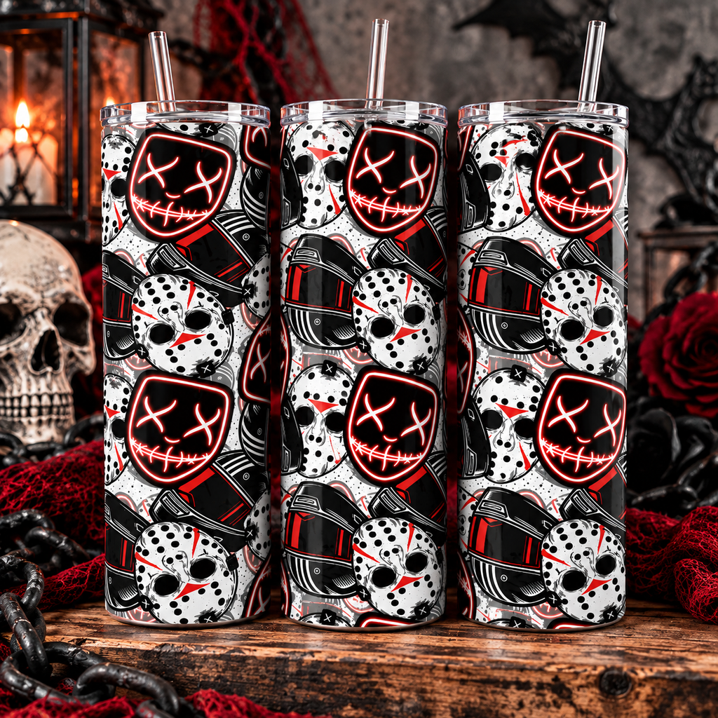 Masked Men Horror Tumbler | 20 oz Skinny Halloween Cup