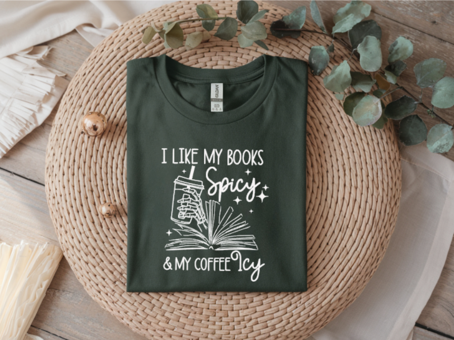 I Like My Books Spicy & My Coffee Icy Graphic T-Shirt