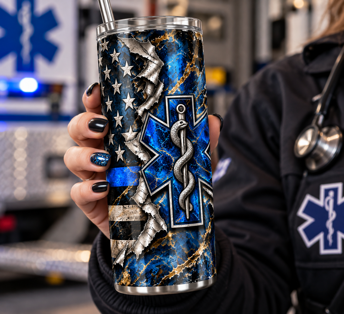 EMS Star of Life American Flag 20 oz Tumbler