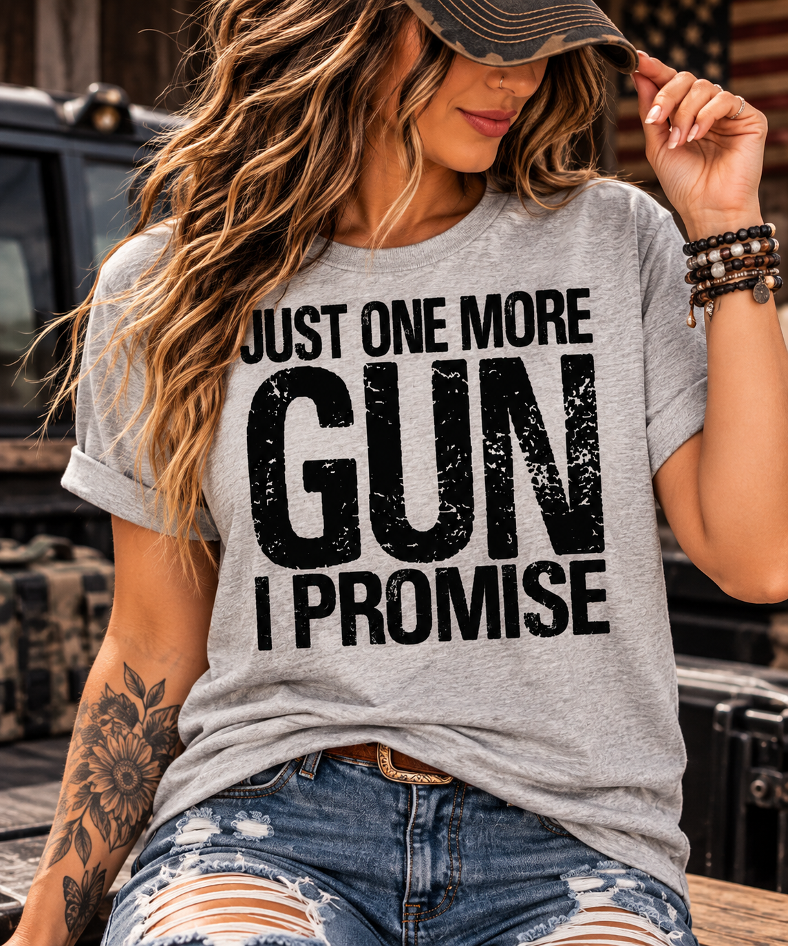 Just One More Gun, I Promise | Funny Gun Collector Graphic Tee  Copy title