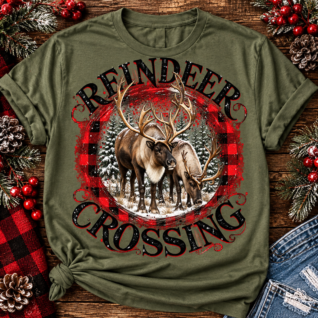 Reindeer Crossing | Rustic Christmas Graphic Tee