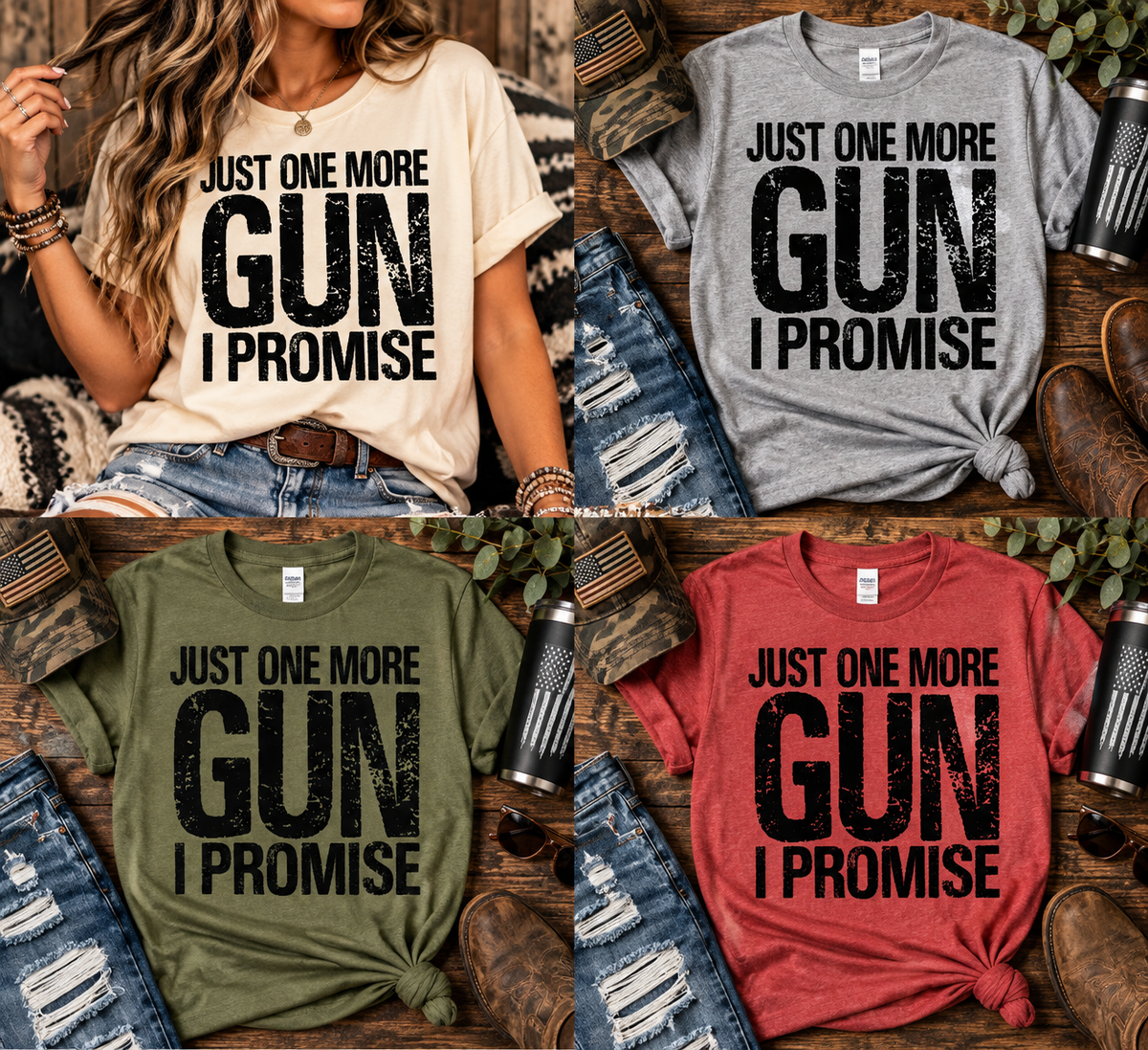 Just One More Gun, I Promise | Funny Gun Collector Graphic Tee  Copy title