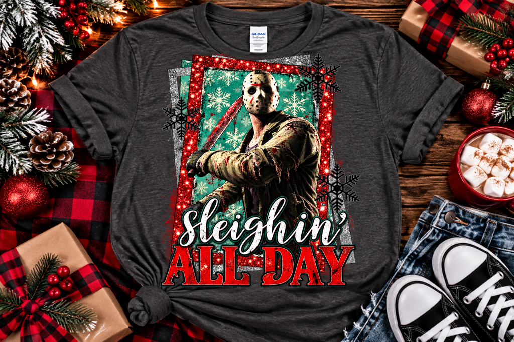 Sleighin' All Day | Horror Christmas Graphic Tee