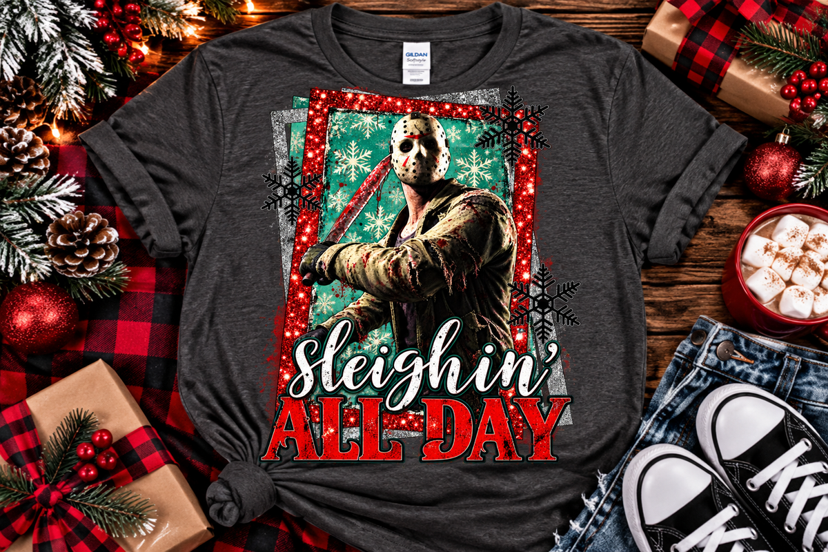 Sleighin' All Day | Horror Christmas Graphic Tee