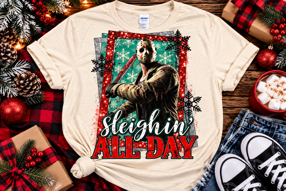 Sleighin' All Day | Horror Christmas Graphic Tee