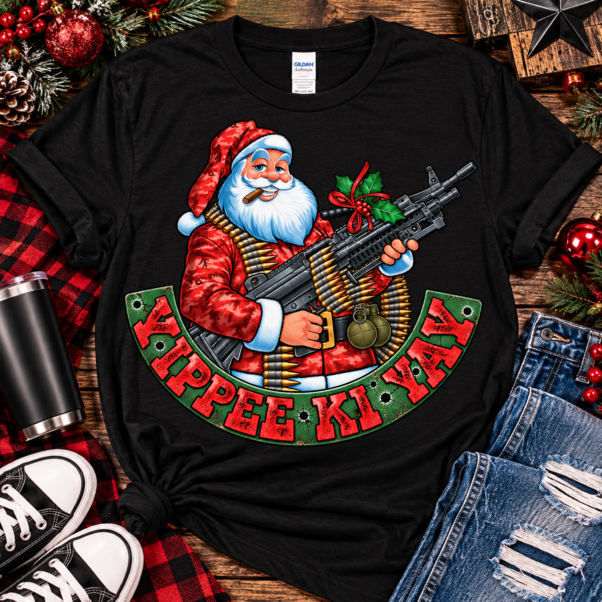 Yippee Ki Yay | Tactical Santa Christmas Graphic Tee