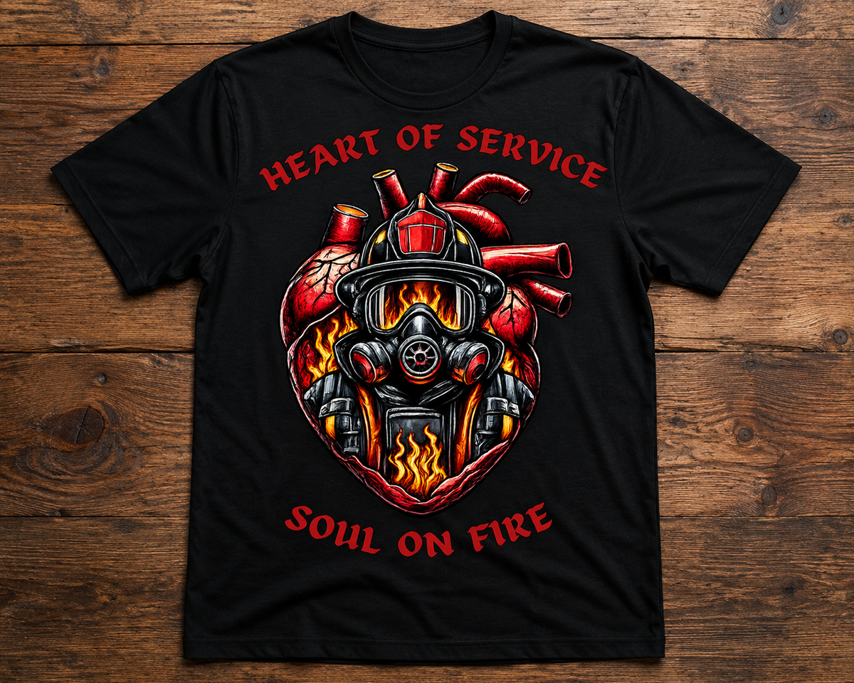 Heart of Service Soul on Fire Firefighter Graphic T-Shirt