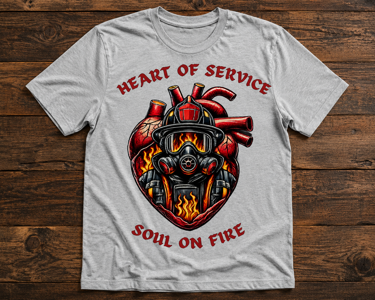 Heart of Service Soul on Fire Firefighter Graphic T-Shirt
