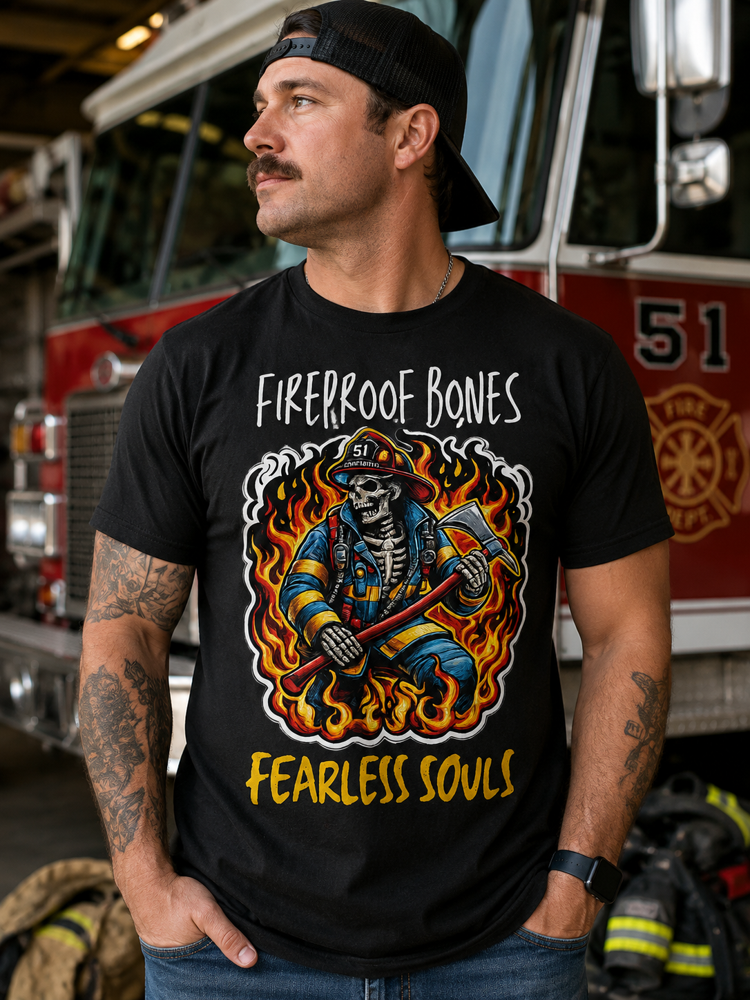 Fireproof Bones Fearless Souls Firefighter Graphic T-Shirt