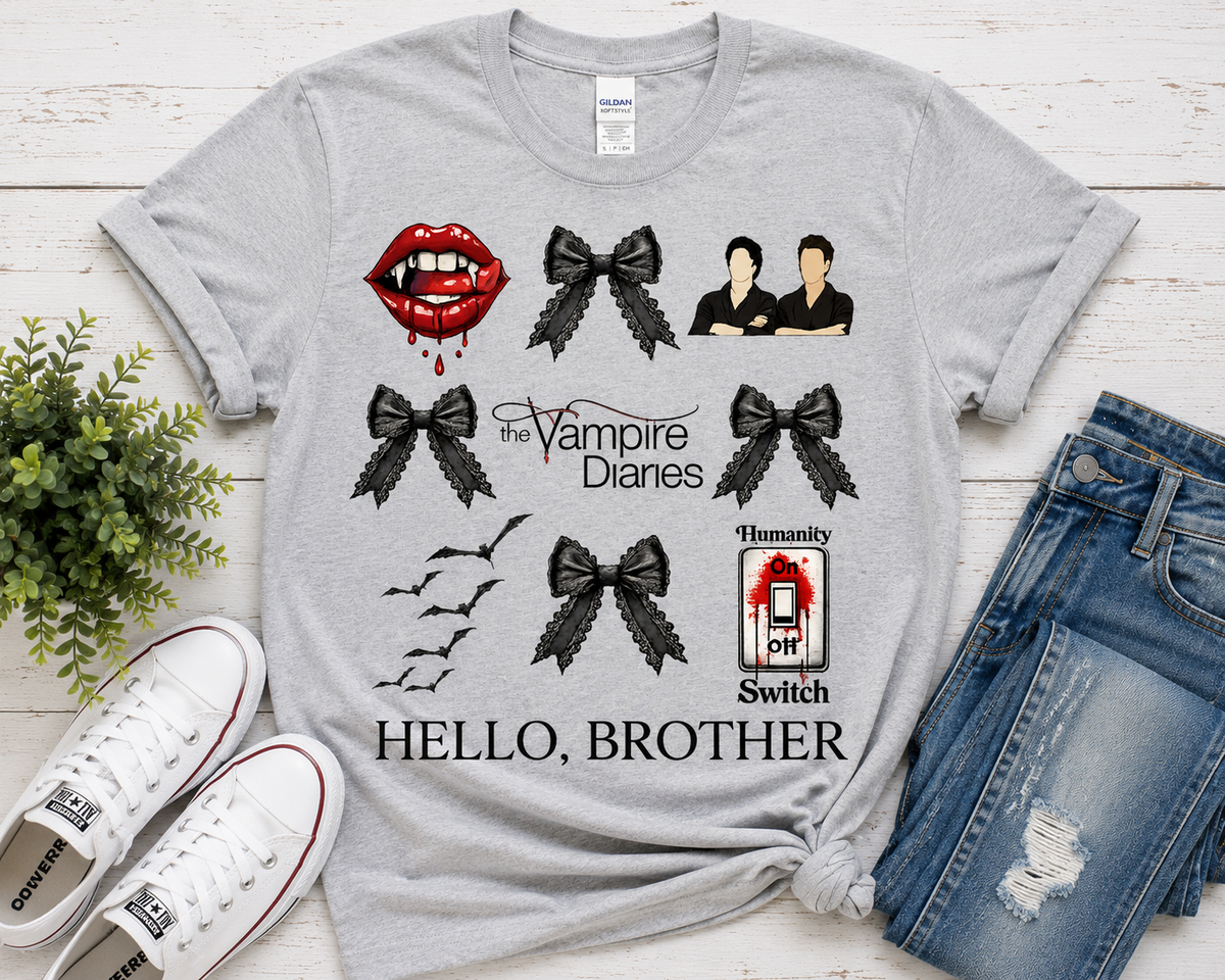 Hello Brother Vampire-Inspired Graphic T-Shirt