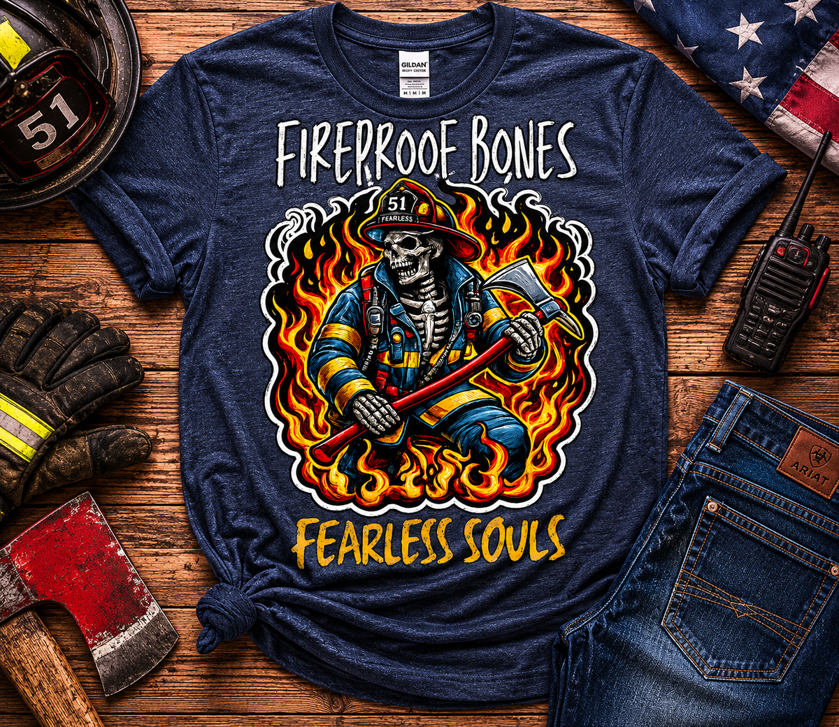 Fireproof Bones Fearless Souls Firefighter Graphic T-Shirt