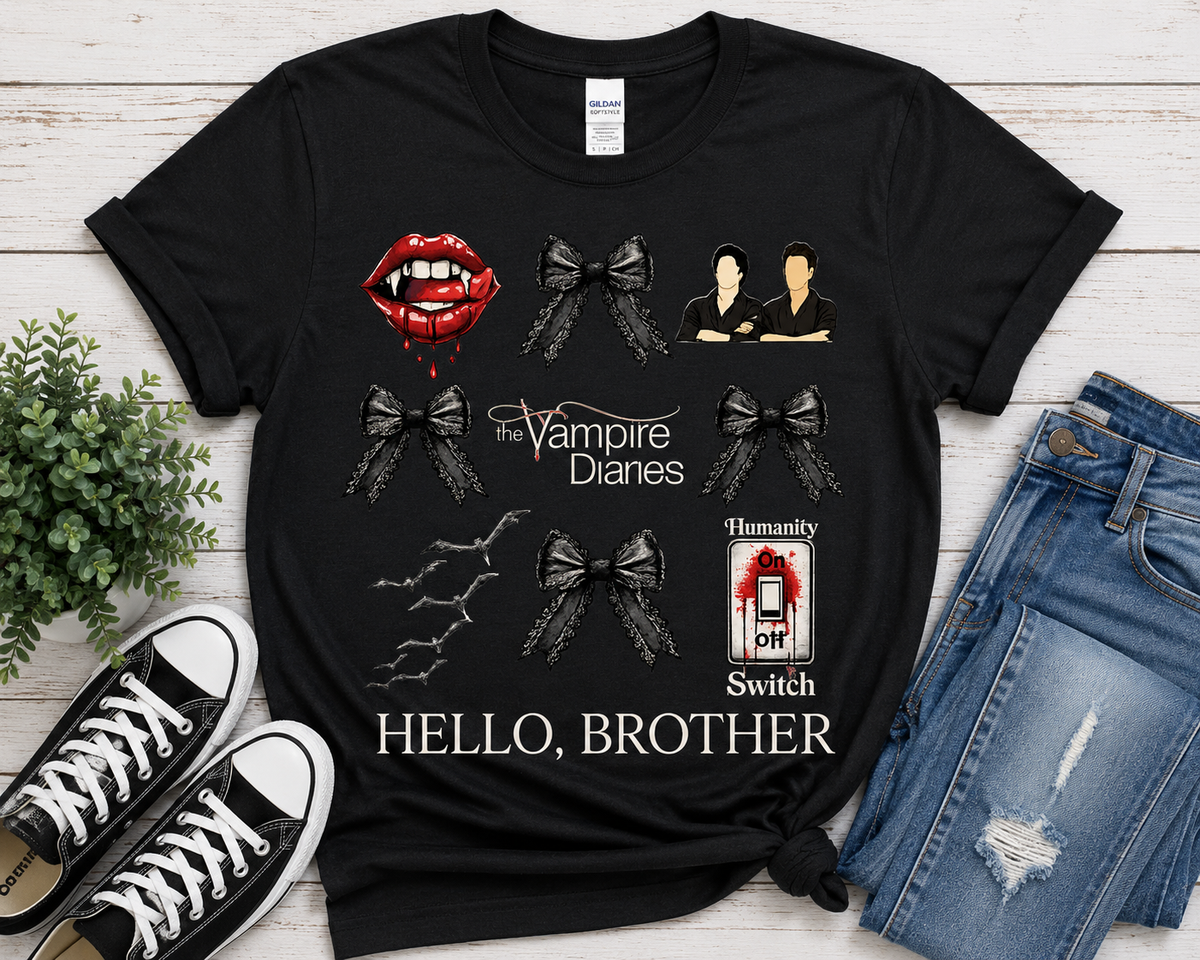 Hello Brother Vampire-Inspired Graphic T-Shirt