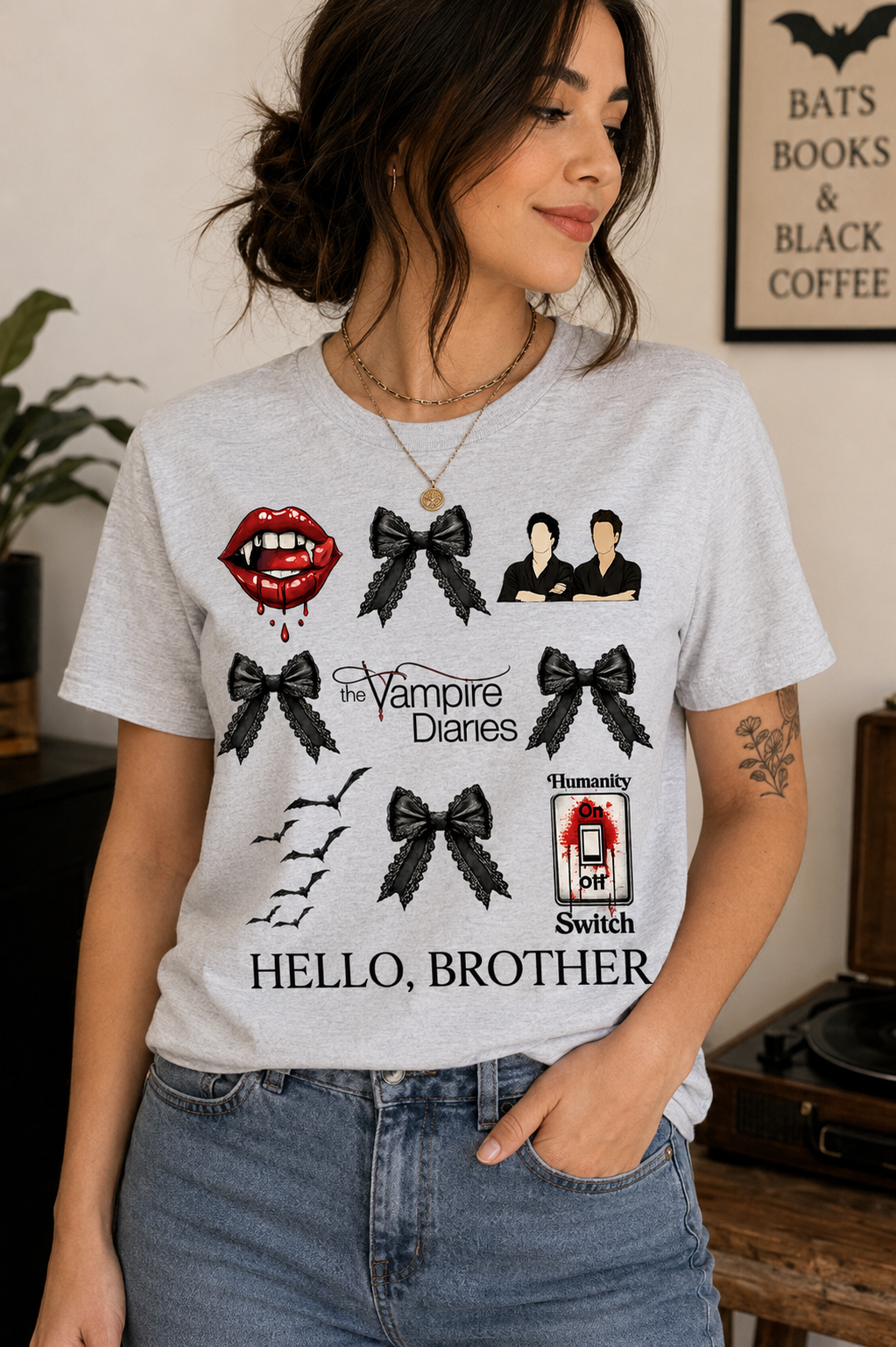 Hello Brother Vampire-Inspired Graphic T-Shirt